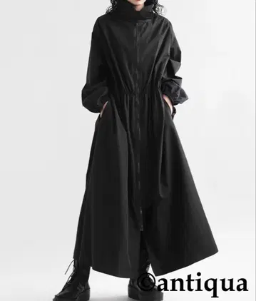 안티카 하이넥 롱 바스락 원피스 집업 모드 스타일