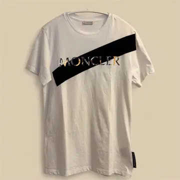 MONCLER 사선 로고 티셔츠 화이트 x 블랙 x 골드 S