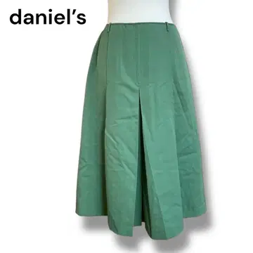 daniel's 그린 컬러 플리츠 롱 스커트 깔끔한 캐주얼 ZIP