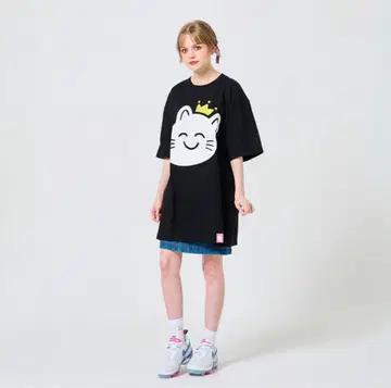 나루세 고양이 티셔츠 블랙