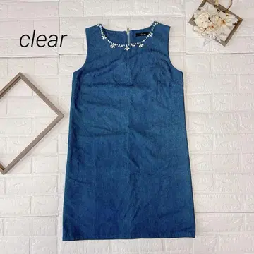 clear 슬리브리스 데님 원피스 M 블루 계열 비쥬 부착