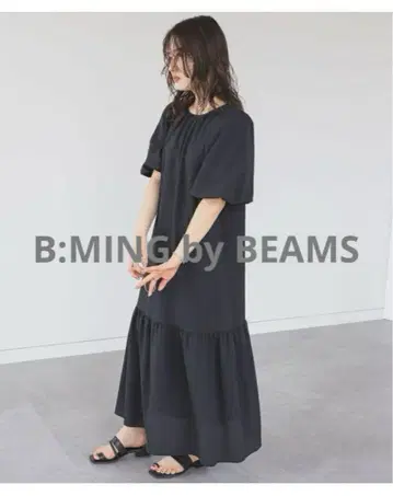 B:MING by BEAMS 시어 체크 원피스 퍼프 슬리브 블랙