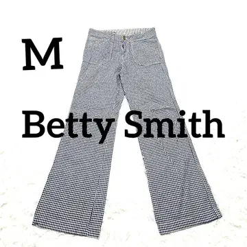 [ Betty Smith ] 세미 플레어 체크 팬츠 M 네이비 x 화이트