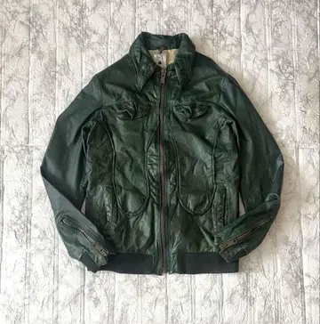 빈티지 90s 가죽 자켓 호스 가죽 모스그린 크롭 기장