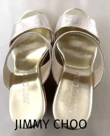 JIMMY CHOO 지미추 골드 오픈토 웨지 샌들