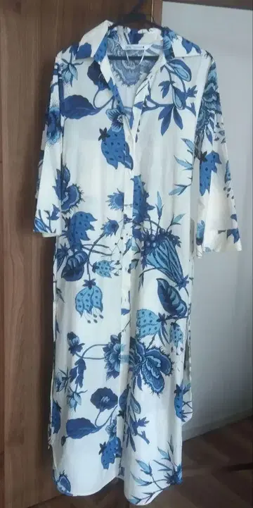 ZARA 플라워 프린트 롱 셔츠 원피스 M