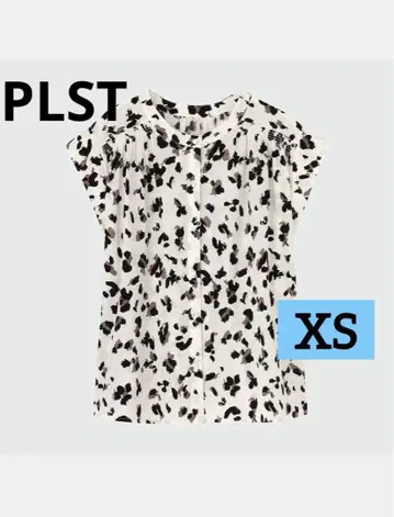 PLST 레오파드 프린트 프렌치 슬리브 블라우스 XS