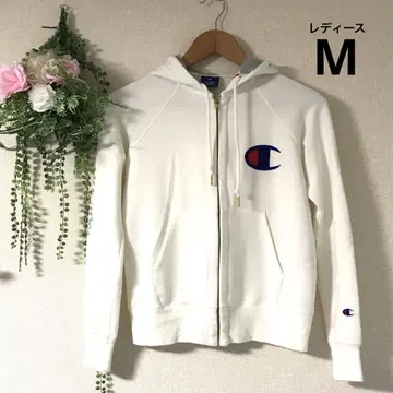 챔피온 후드티 프론트 오픈 여성용 M 화이트 로고 자수 헤인즈