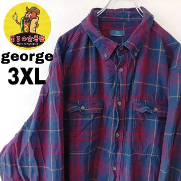 USA 구제 의류 george 플란넬 셔츠 3XL 와인 레드 네이비 체크