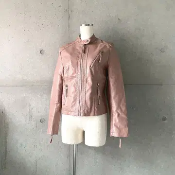 택 포함 새상품 페이크 가죽 자켓 더스티 핑크