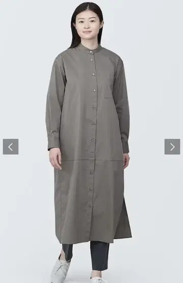 MUJI 주름이 잘 가지 않는 브로드 스탠드 카라 긴팔 원피스