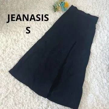 지나시스 롱 스커트 플레어 스웨이드라이크 백지퍼 블랙 S