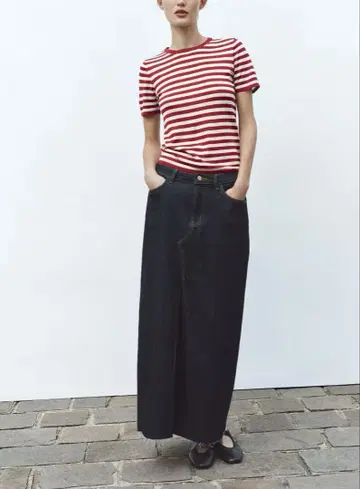 ZARA 스트라이프 니트 숏 슬리브 상의 새상품