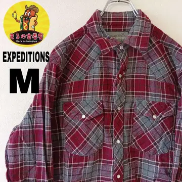 USA 구제 의류 EXPEDITIONS 플란넬 셔츠 M 레드 그레이 체크