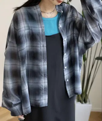 렙심 시어 체크 셔츠 블랙