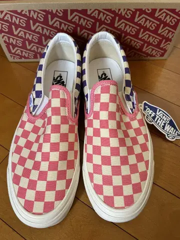 VANS 핑크 체크 무늬 슬립온