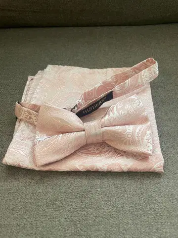 HISDERN 페이즐리 핑크 나비 넥타이 세트