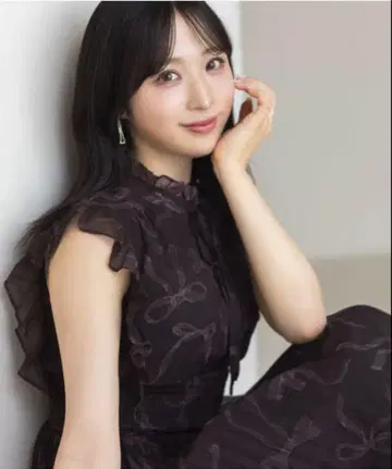 리본 & 프릴 장식 허리 셔링 리본 프린트 플리츠 원피스