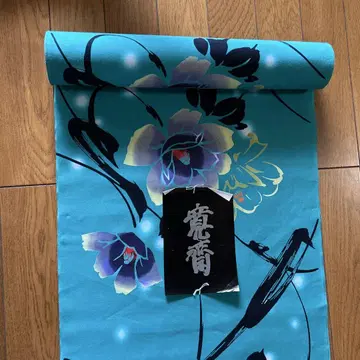 Kansai 유카타 옷감 파랑 꽃무늬
