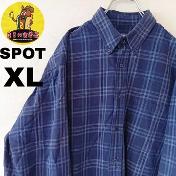 USA 구제 의류 SPOT 플란넬 셔츠 XL 네이비 블루 체크