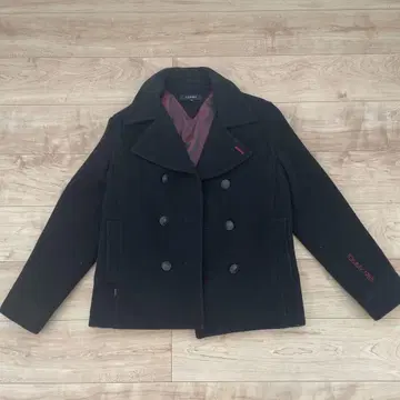 TOMMY 블랙 더블 브레스트 피 코트 M