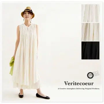 Veritecoeur 슬리브리스 개더 롱 원피스