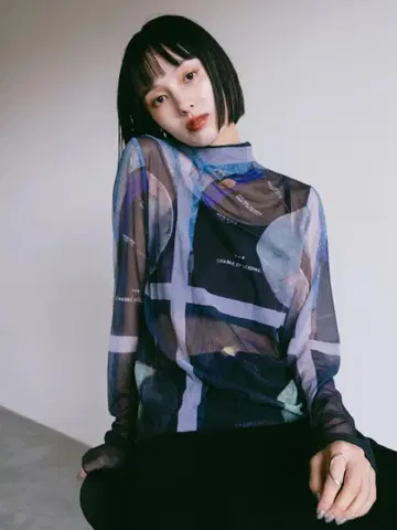 [ sahara ] High Neck Sheer Top Astronomy