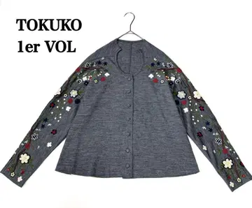 TOKUKO 1er VOL 가디건 꽃무늬 자수 그레이 M 울