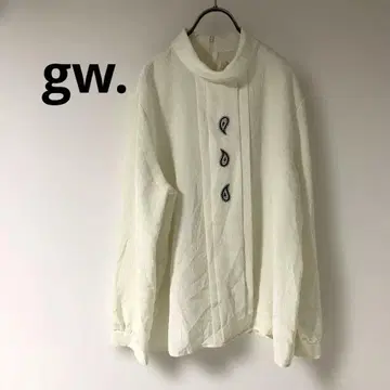 gw. 페이즐리 무늬 자수 아이보리 하이넥 셔츠
