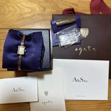 agete 핑크 골드 스퀘어 페이 스 손목시계