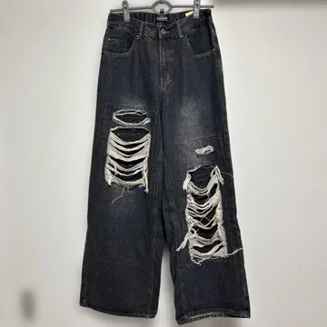 지저인 데님 데미지 가공 와이드 레그 데님 팬츠 다크 그레이