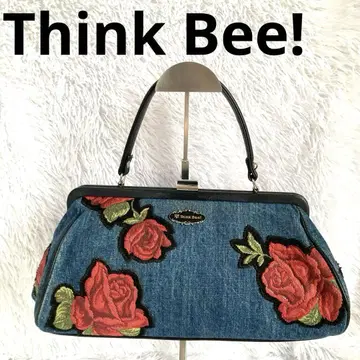 싱크비 Think Bee! 핸드백 가마구치 데님 장미 자수 가을
