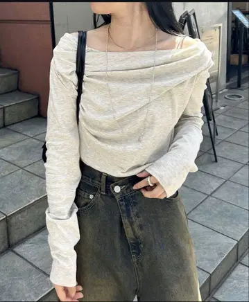 mystic 오프숄더 롱T셔츠