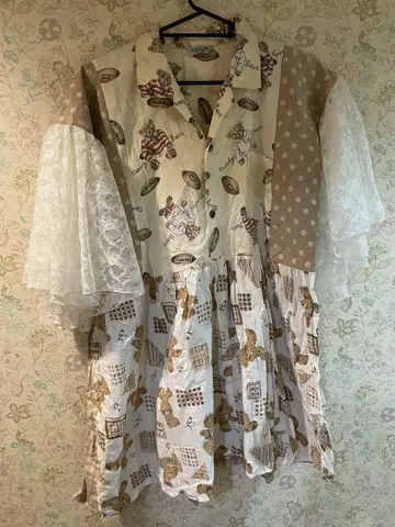리메이크 테디베어 프린트 무릎 기장 튜닉