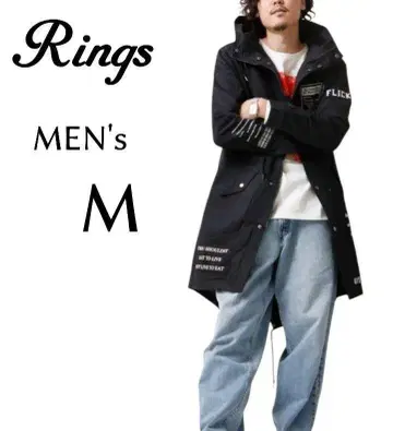 남성용 M 사이즈 RINGS 와펜 다수 모즈 코트 블랙 컬러