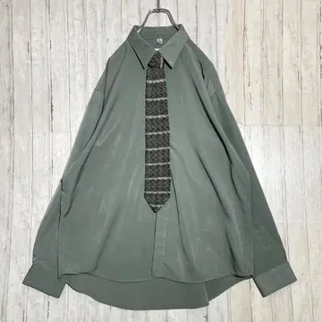 넥타이 셔츠 긴팔 셔츠 더스티 컬러 그린 계열 빅 루즈 XL