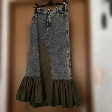 데님 프릴 롱 스커트