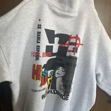 HUF 그레이 그래픽 후드티