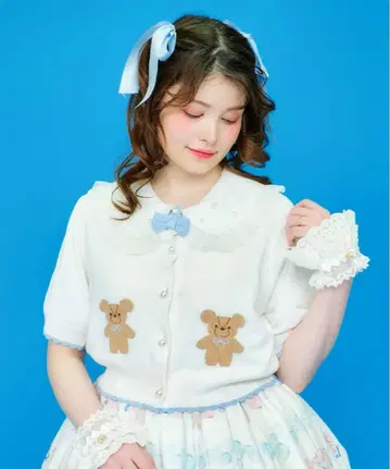 axes femme kawaii 곰 무늬 반팔 니트 가디건 [ 새상품 ]