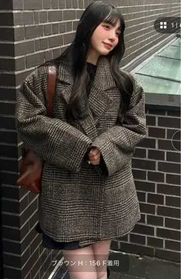 글렌체크 더블 숏 기장 자켓 코트