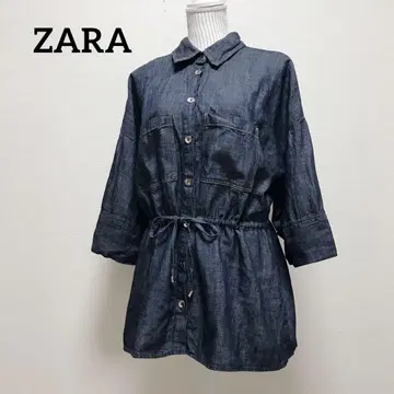 ZARA 자라 데님 셔츠 빅 사이즈 슬릿 7부 소매 허리끈