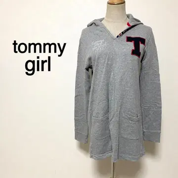 tommy girl 그레이 컬러 자수 디자인 풀오버 후드티