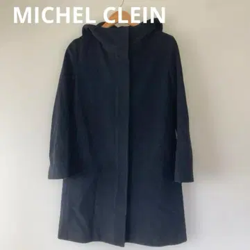 미쉘클랑 후데트 미들 기장 코트 스탠드 카라 블랙 모 심플