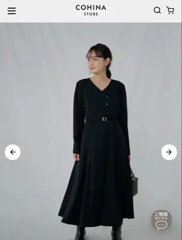 COHINA 아지메 프론트 버튼 드레이프감 원피스 short