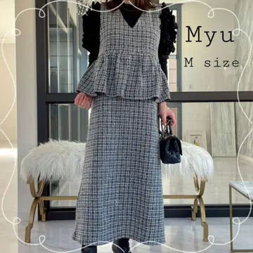 [ Myu ] 트위드 페플럼 원피스 오버롤 스커트 M