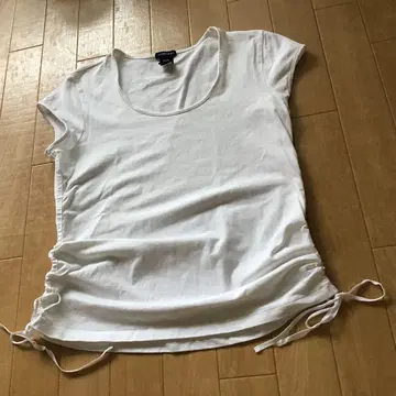 화이트 티셔츠 스트레치 밑단 리본 조임 빈티지 GAP 반팔 요가웨어