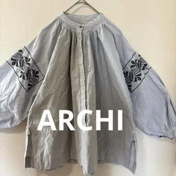 ARCHI 아키 자수 블라우스 셔츠 풀오버 F 라이트 그레이 아키