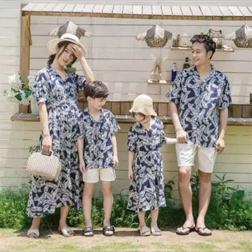 알로하 셔츠 원피스(네이비, 화이트)