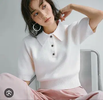 RANCLIC 화이트 피케 셔츠 반팔 니트