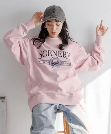 로리즈팜 상의 트레이닝복 맨투맨 기모 로고 핑크
